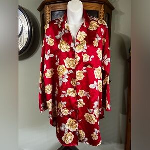 Vintage Victoria’s Secret Red Golden Rose Silky Sleep Shirt Medium
